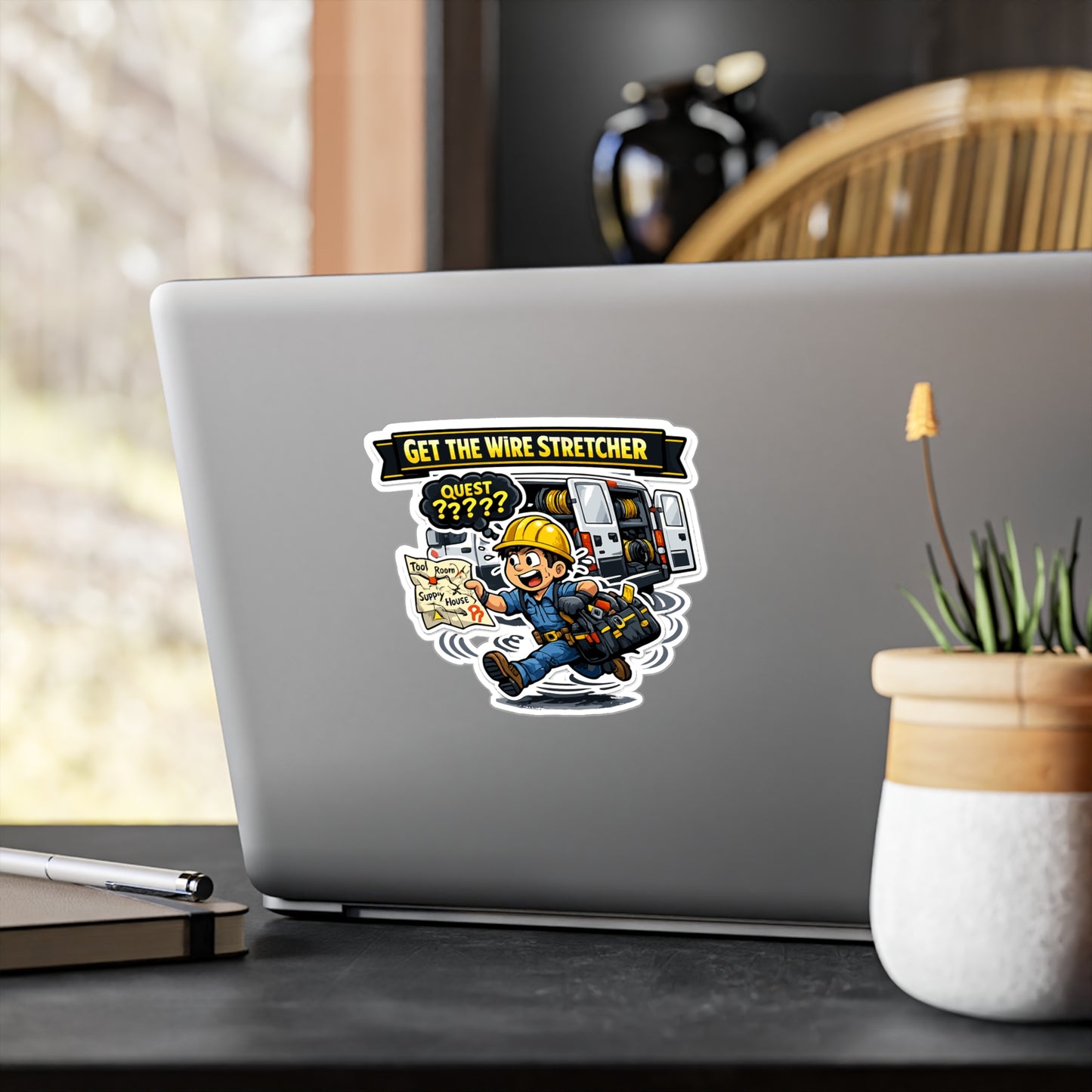 Electrician Sticker “Get the Wire Stretcher” Funny Cable Stripper Design, Waterproof Vinyl decals for Laptop, Water Bottle