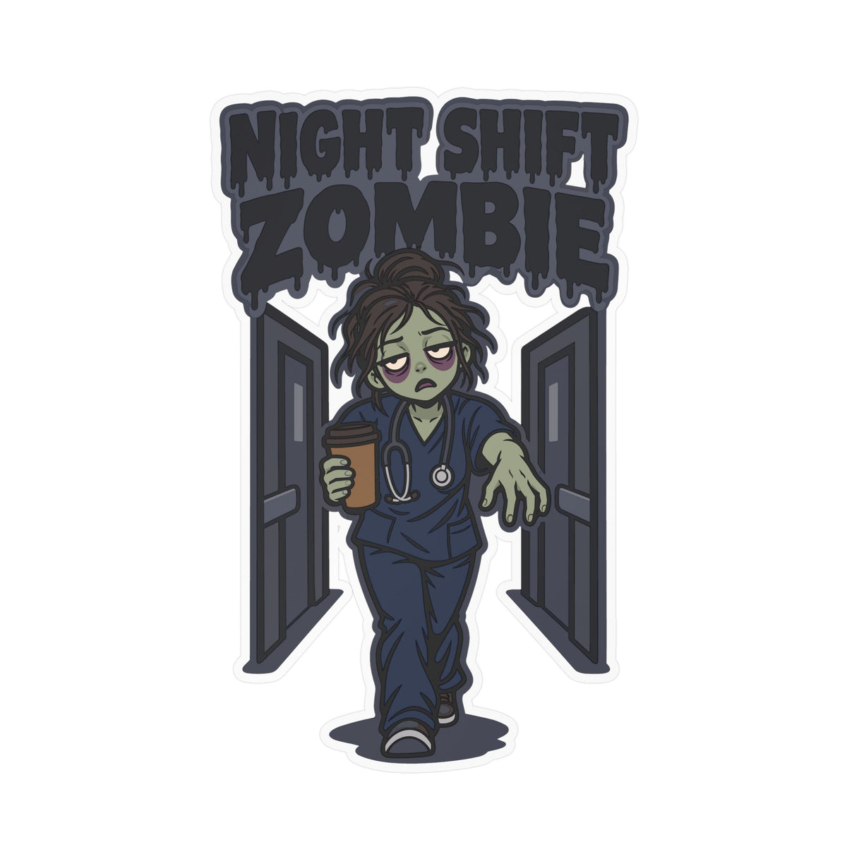 Nurse Sticker Night Shift Zombie Decals for Laptop and Water Bottle, Waterproof Vinyl Nursing Student Gift
