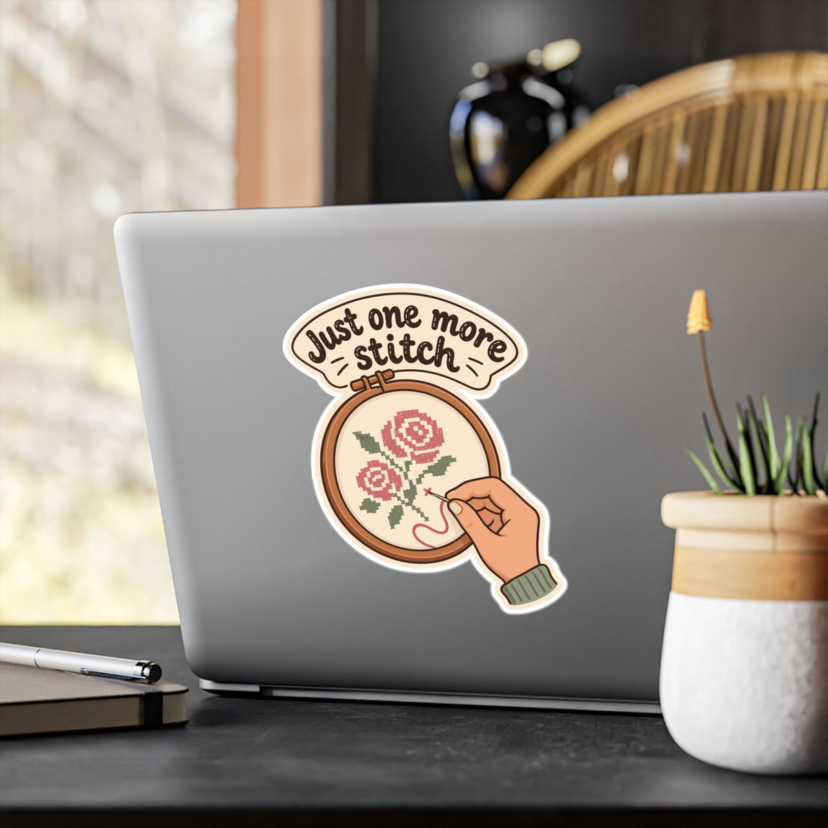 Embroidery Sticker – Just One More Stitch Decals for Needlework Lovers and Stitching Fans, Crafting Decor for Laptop or Water Bottle