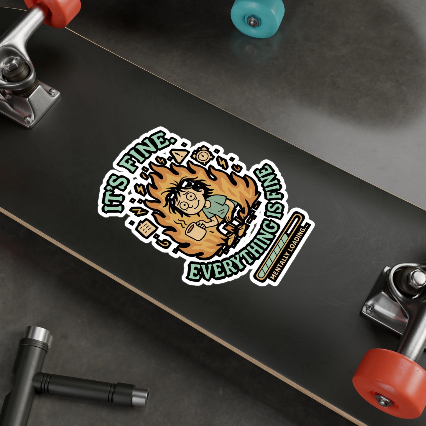 Stress Sticker – "It's Fine I'm Fine Everything Is Fine" Quirky Vinyl Decals for Laptop, Water Bottle, Waterproof Design, Chaos Messy Gift