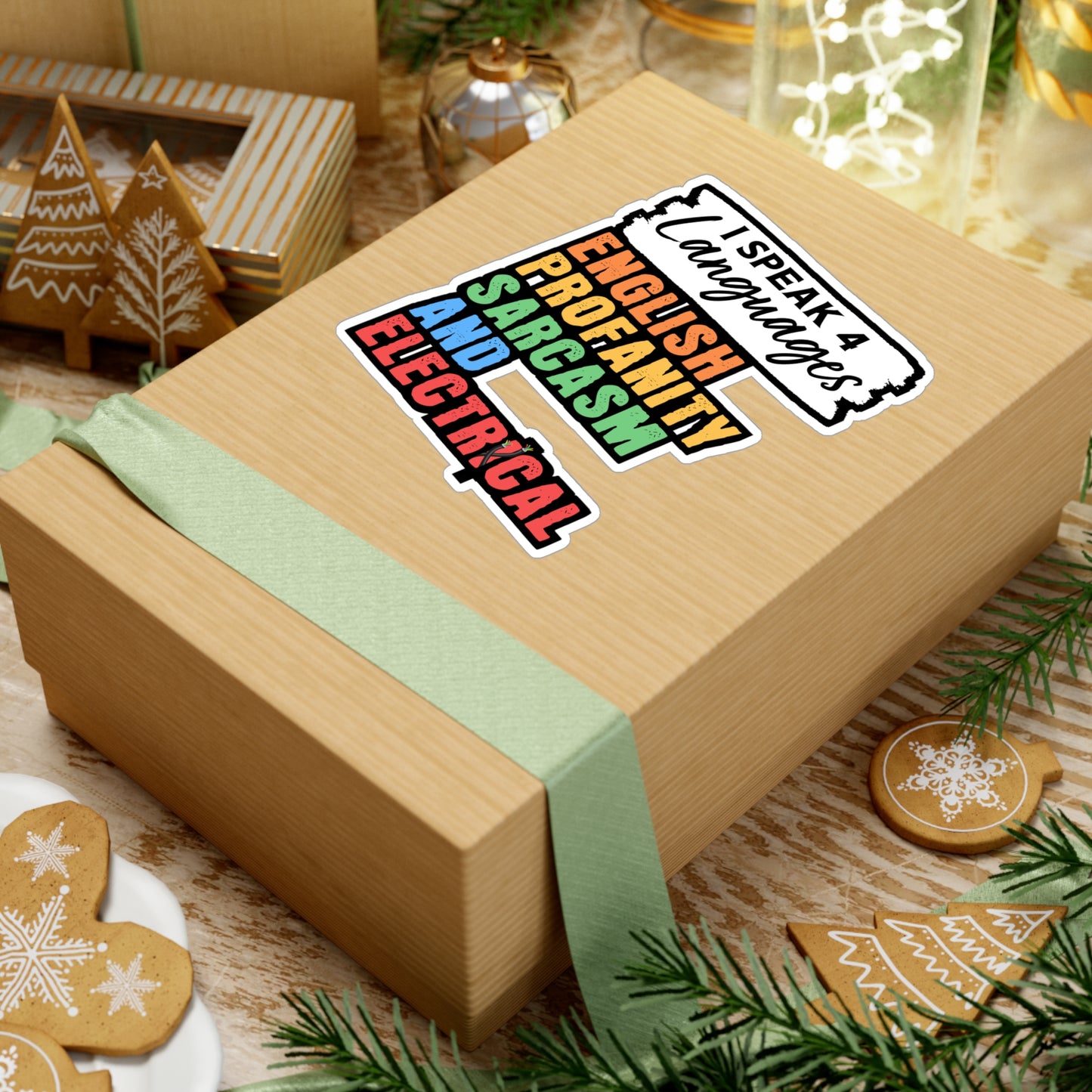 I Speak 4 Languages English Profanity Sarcasm And Electrical - Electrician Sticker for Wall, Laptop, Window, Truck, Car Electrician Gift Vinyl Stripper Decal Sticker