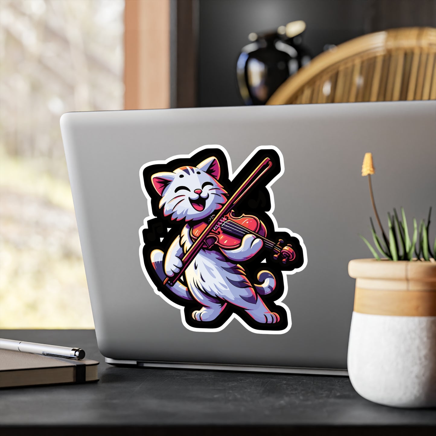 Musician Cat Violin - Violin Sticker for Car Window Laptop Sticker. Water Bottle Sticker, Vinyl Treble Decal, Pitch Sticker - Violin Gift
