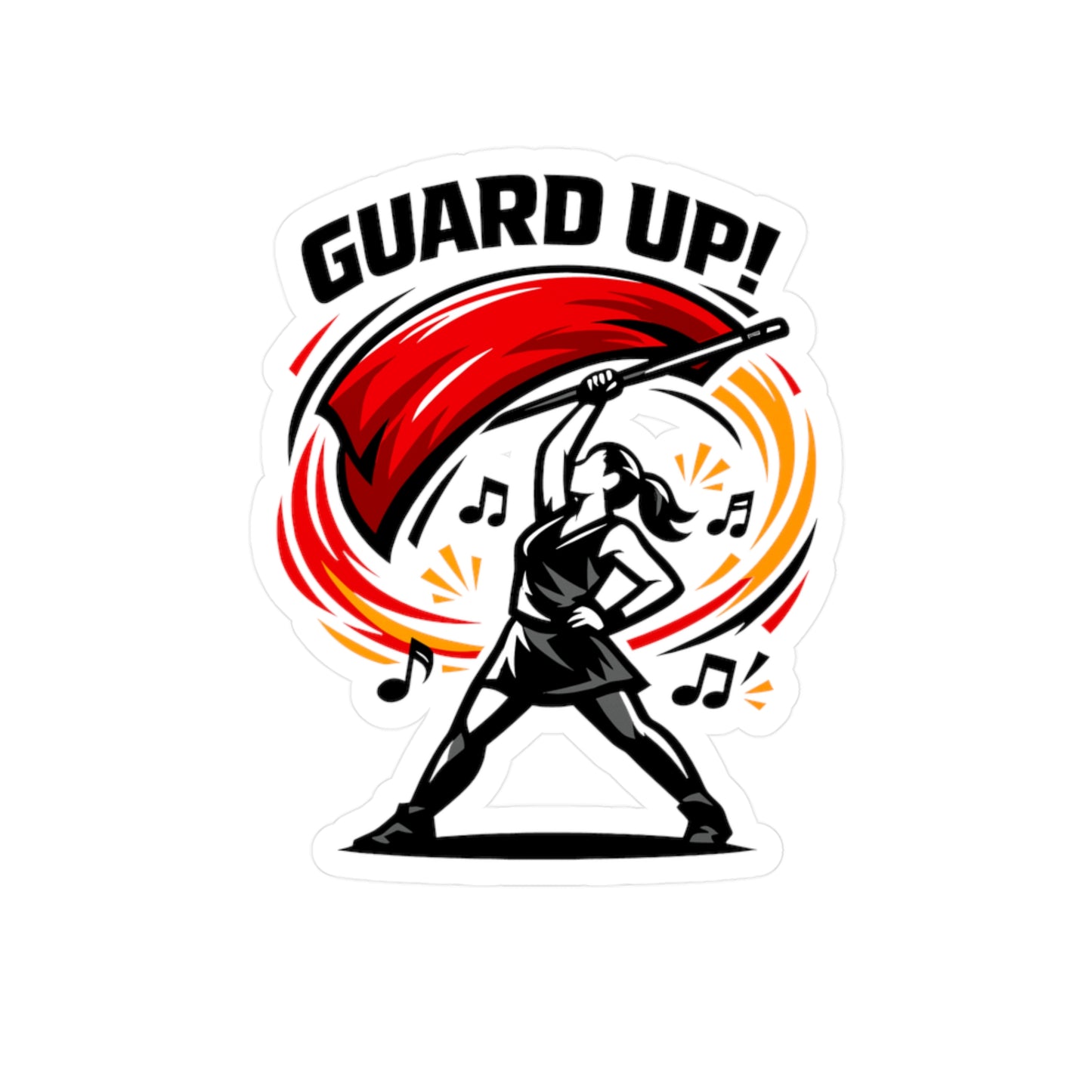 Marching Band Sticker "Guard Up!" Waterproof Vinyl Decals for Laptop Water Bottle, Gift for Drummer or Band Director, Mellophone Players