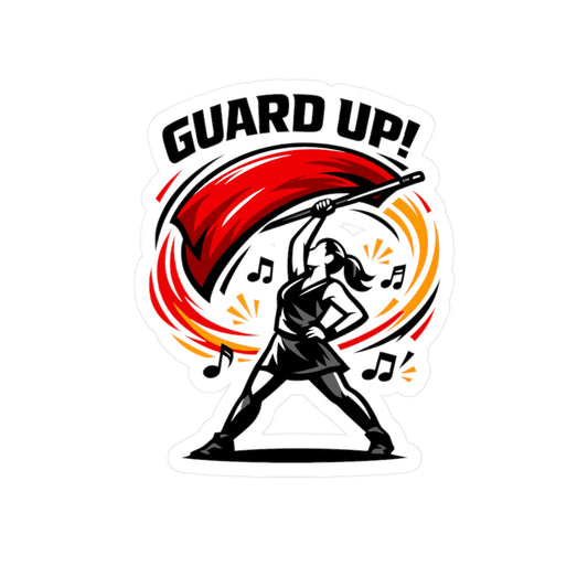 Marching Band Sticker "Guard Up!" Waterproof Vinyl Decals for Laptop Water Bottle, Gift for Drummer or Band Director, Mellophone Players