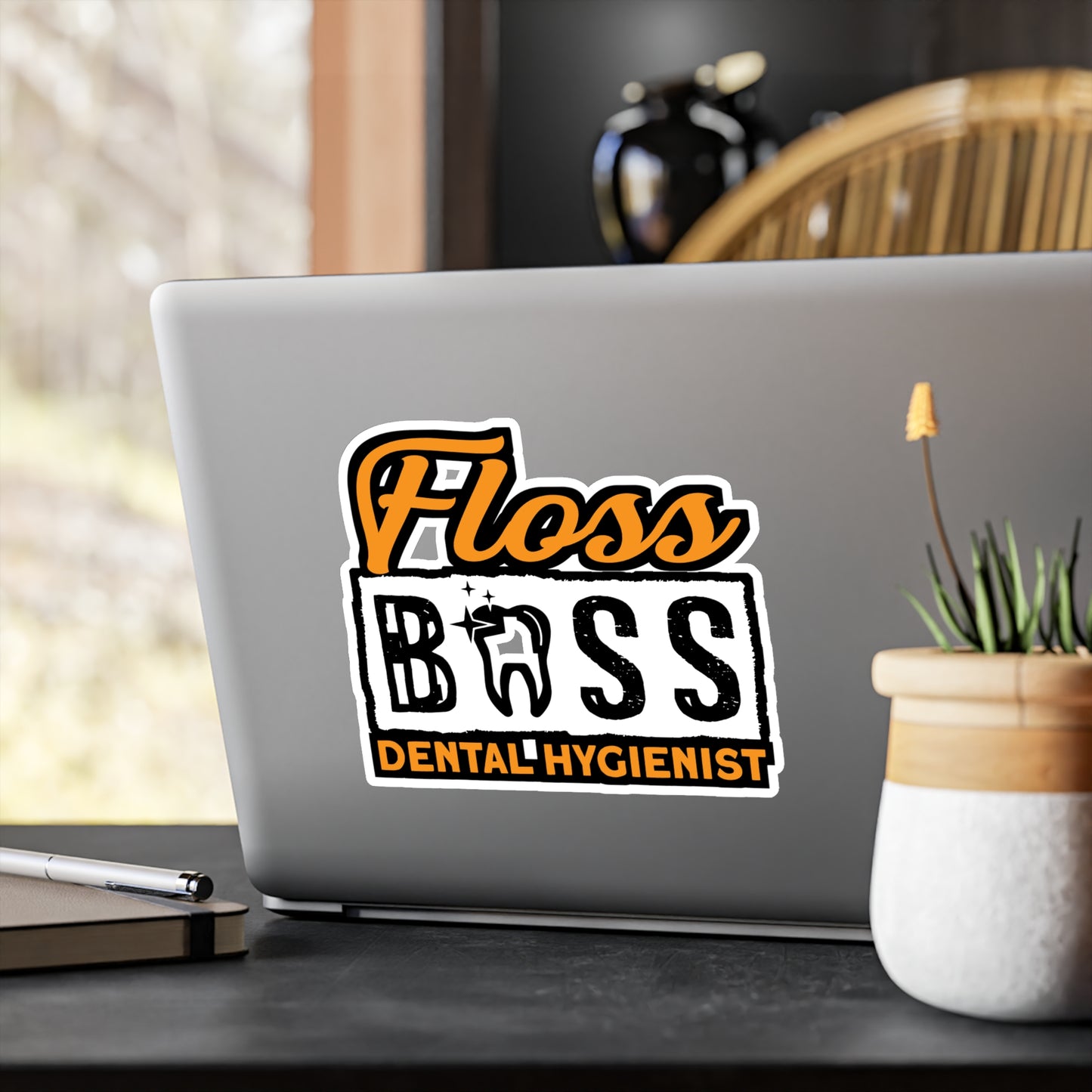 Floss Boss - Dentist Sticker for Car Window Laptop Sticker. Water Bottle Sticker, Vinyl Teeth Decal, Tooth Sticker - Dentist Gift