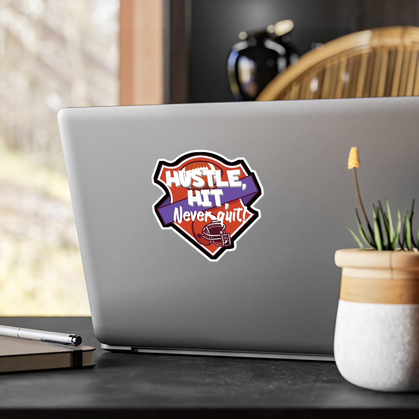 Hustle, Hit, never quit! - Rugby Sticker for Wall, Laptop, Window, Truck, Car Rugby Gift Vinyl Football Decal Sticker