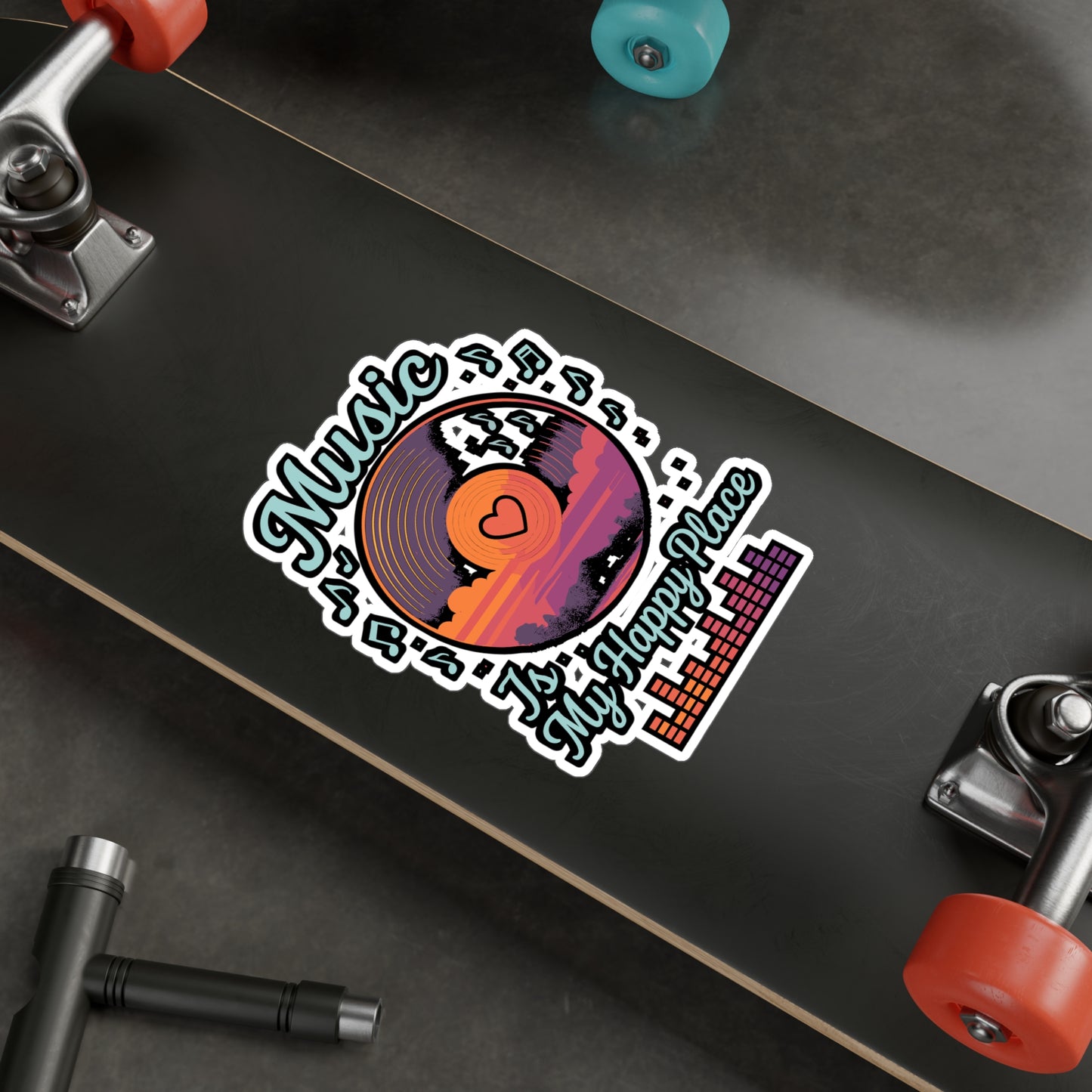 Music Sticker "Music Is My Happy Place" Decals for Laptop, Water Bottle, Singer Gift, Waterproof Vinyl, Microphone & Singing Lovers