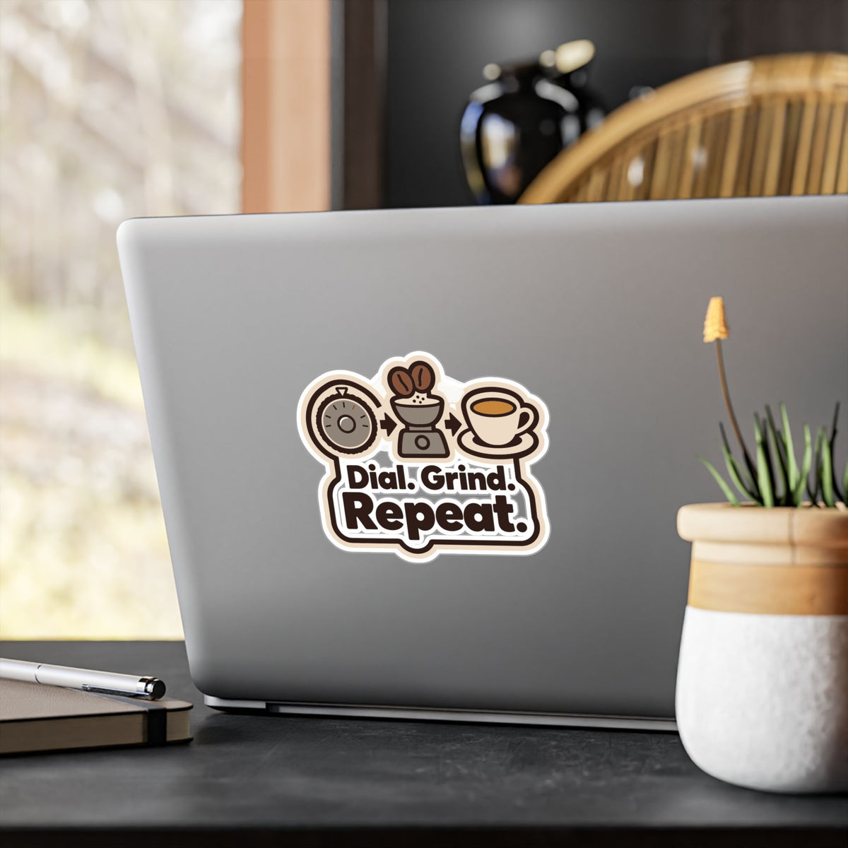 Espresso Sticker - Dial. Grind. Repeat. Coffee Decals for Your Grinder or Digital Scale