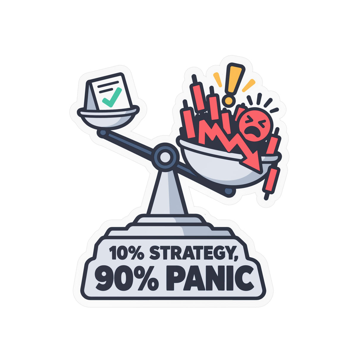 Day Trading Sticker - 10% Strategy, 90% Panic - Funny Stock Market and Forex Trader Decals for Laptop or Water Bottle