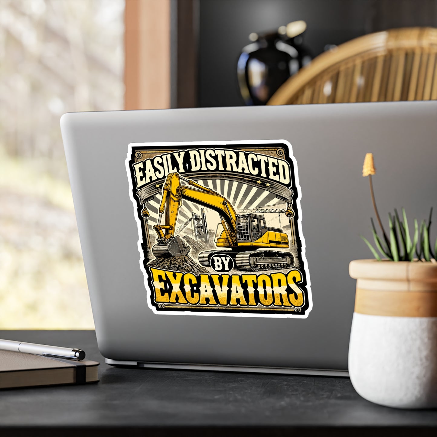 Easily Distracted By Excavators - Excavator Sticker for Laptop Sticker. Water Bottle Sticker, Vinyl Construction Decal - Excavator Gift