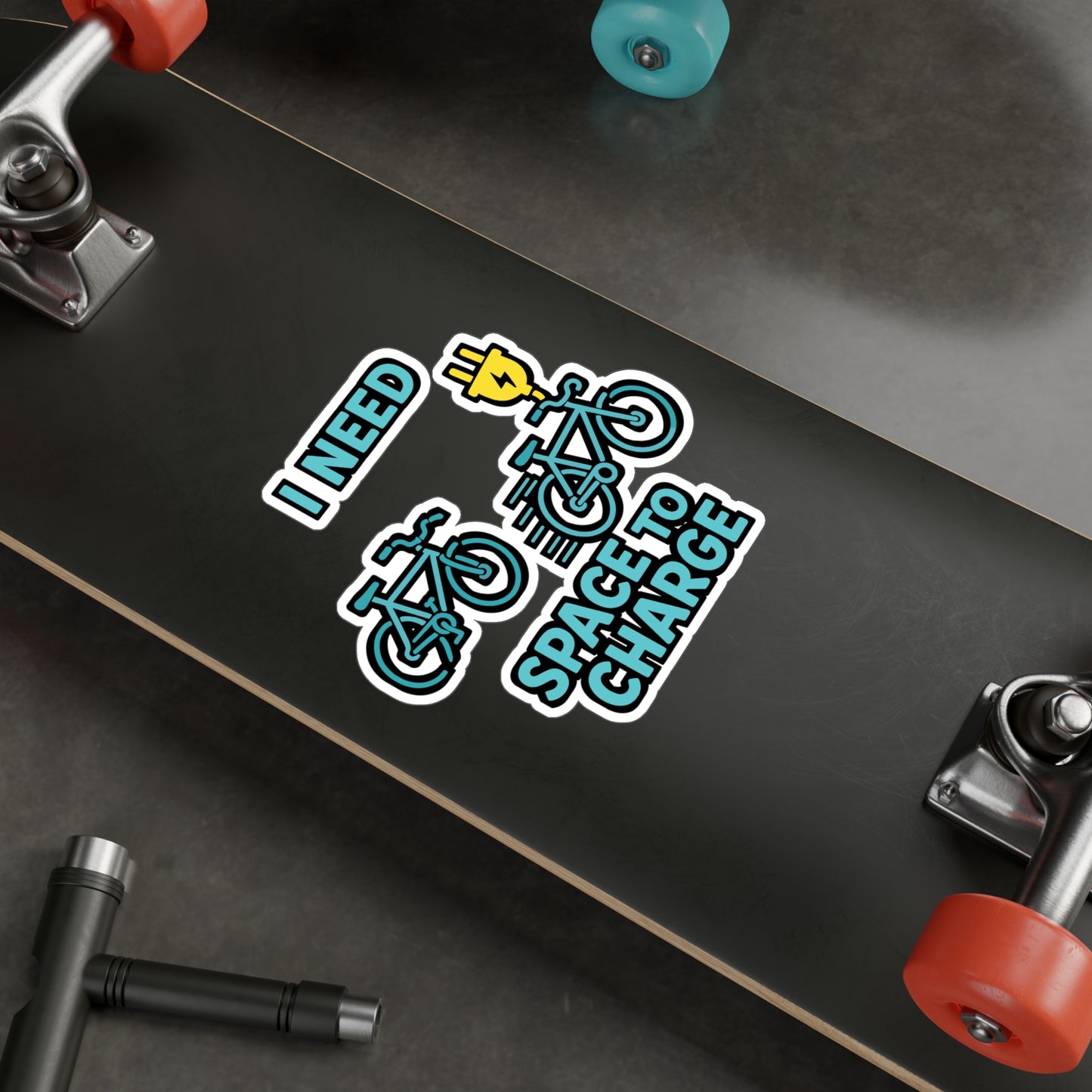 Bicycle Sticker "I Need Space To Charge" Cartoon Plug Charging Decals, Waterproof Vinyl, for Laptop, Water Bottle