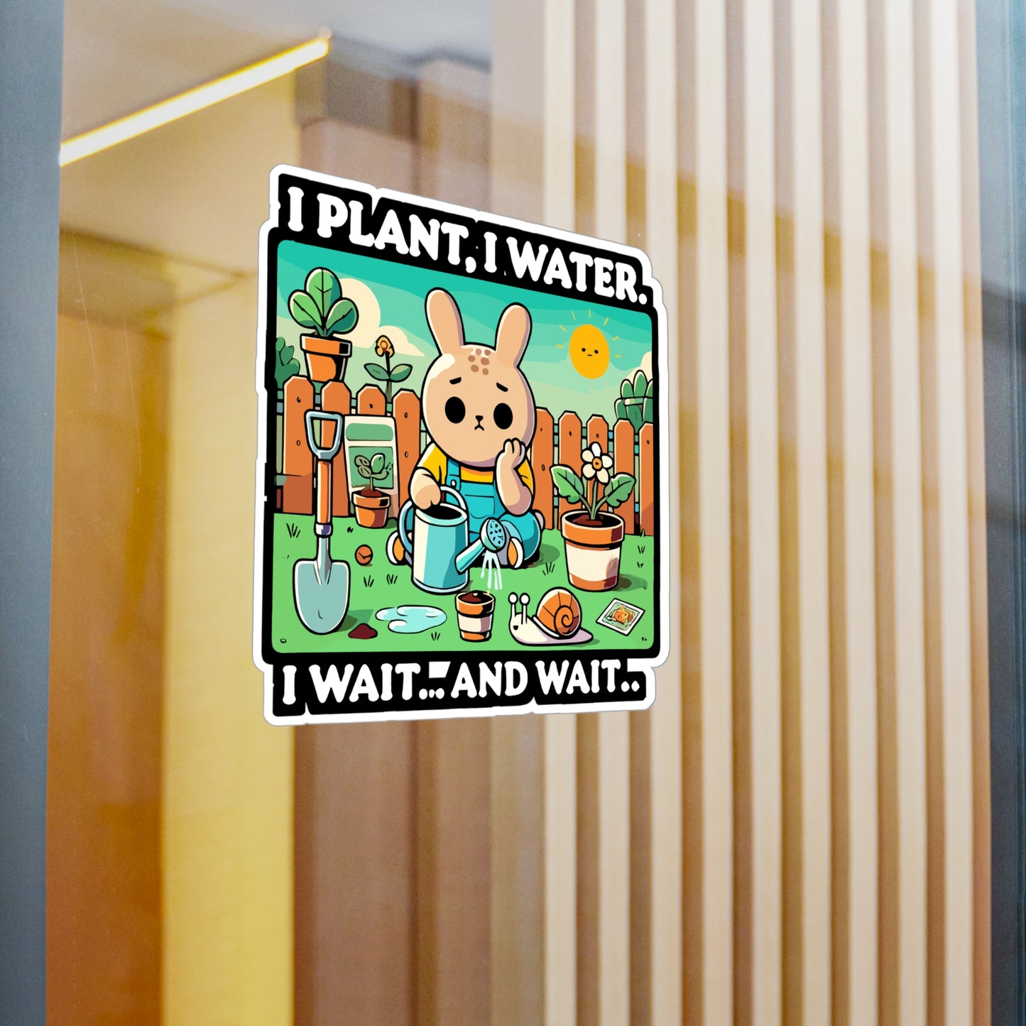 I Plant I Water I Wait and Wait - Gardening humor Sticker for Laptop Sticker. Water Bottle Sticker, Vinyl Cute bunny Decal - Gardening humor Gift