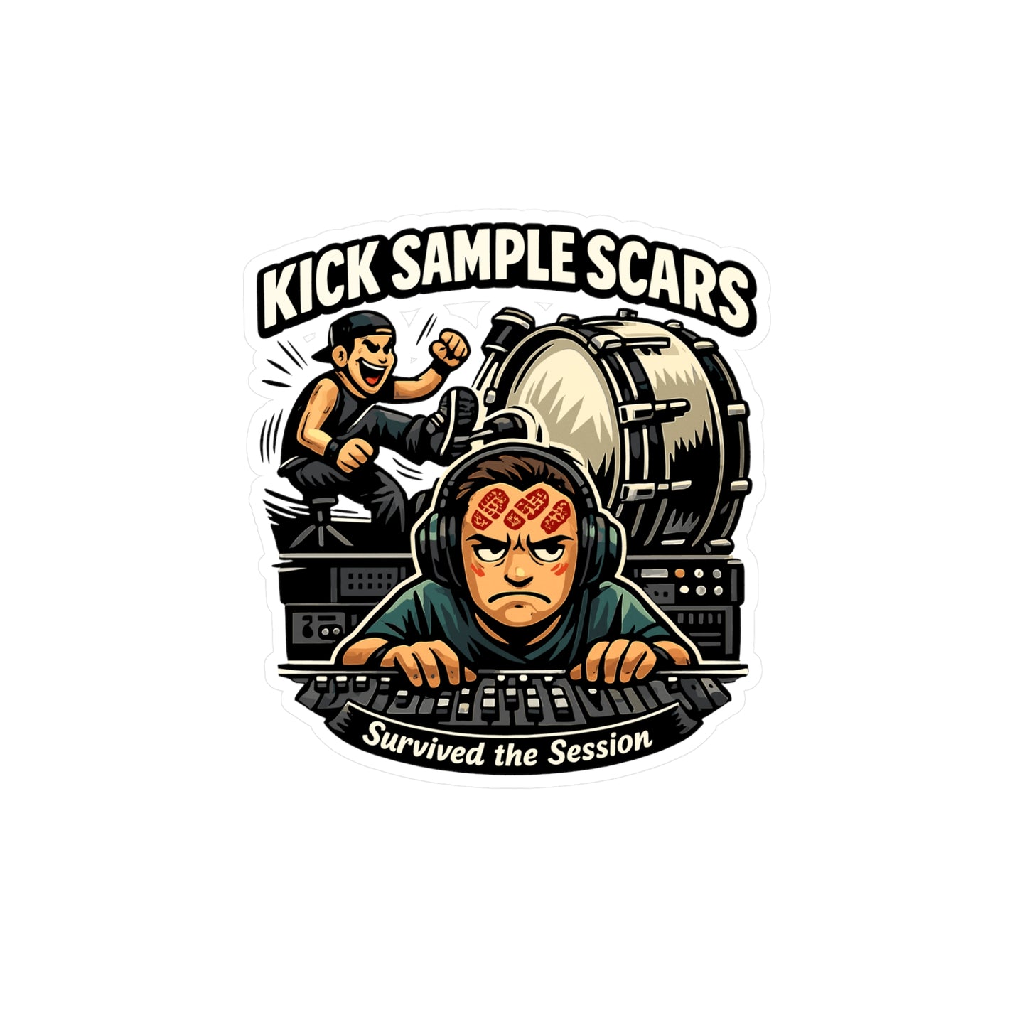 Audio Engineer Sticker "Kick Sample Scars" Waterproof Vinyl decals for Laptop, Water Bottle – Sound Engineer Audio Technician Gear