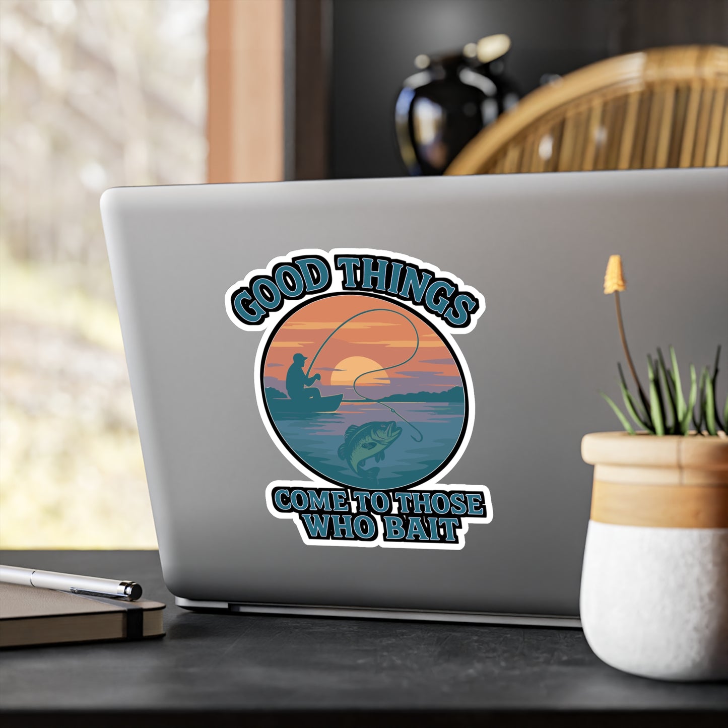 Fishing Sticker – “Good things come to those who bait” Decals for Angler & Fisherman, Waterproof Vinyl for Laptop, Water Bottle, Angling Gift