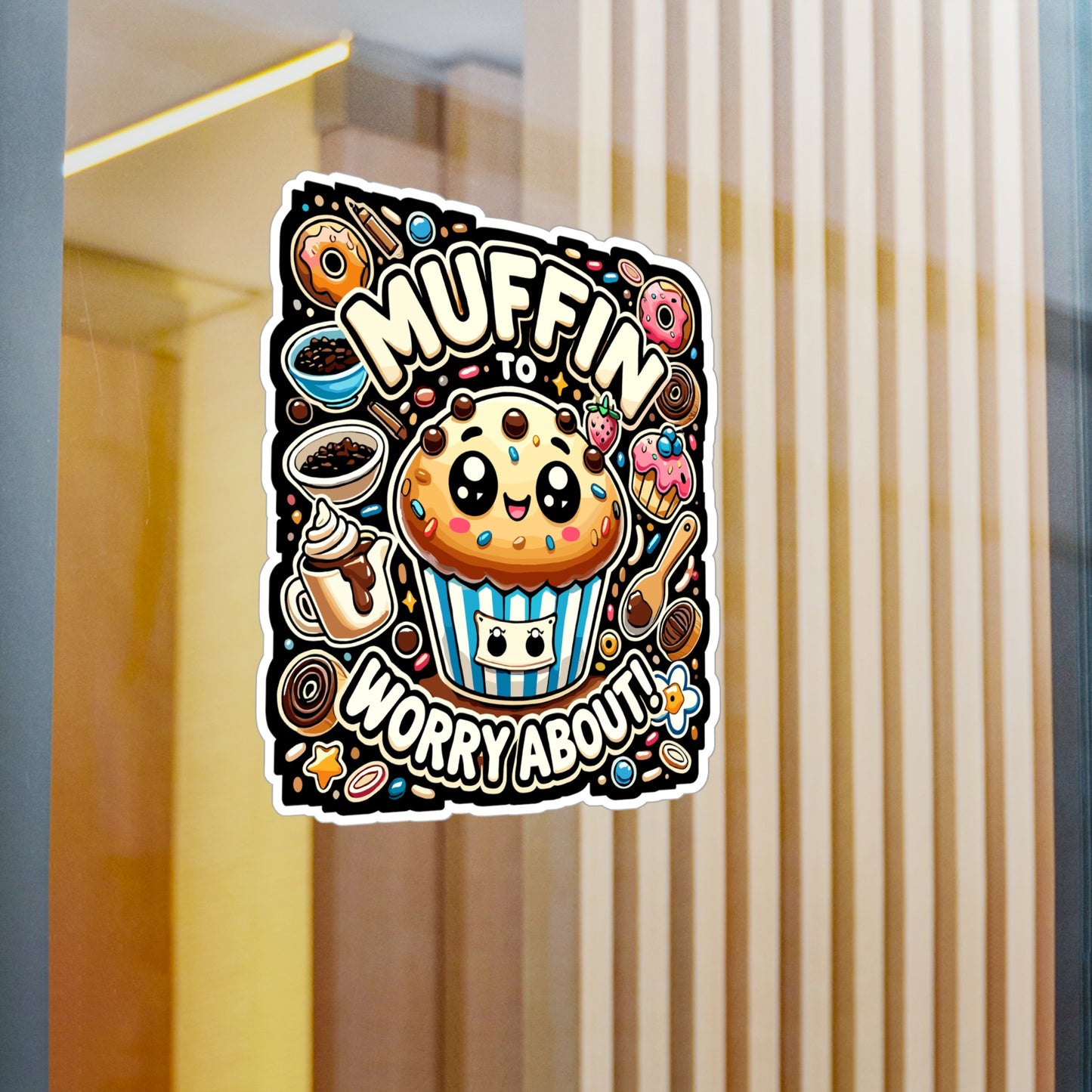 Muffin to Worry About - Muffin Sticker for Laptop Sticker. Water Bottle Sticker, Vinyl Baking Decal - Muffin Gift