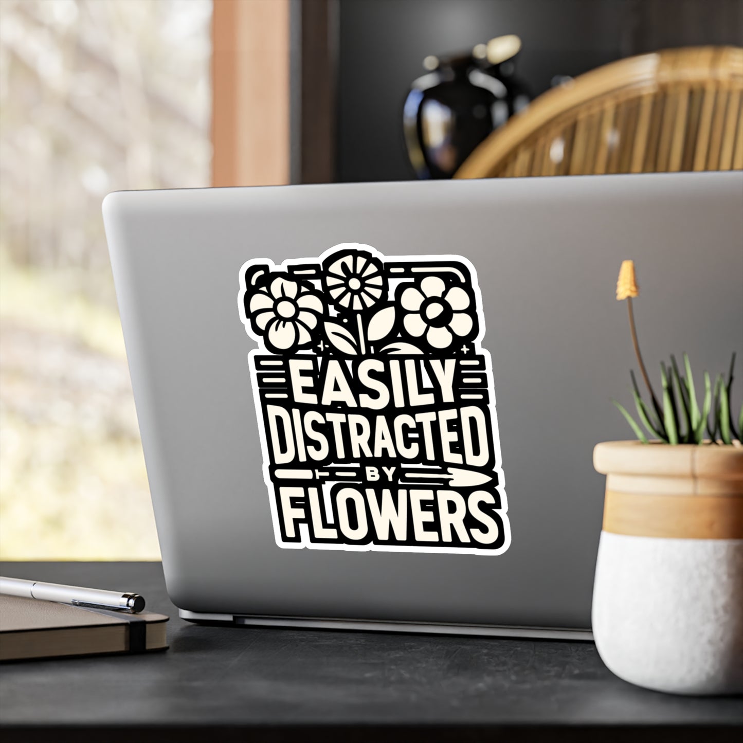 Easily Distracted By Flowers - Gardening Sticker for Laptop Sticker. Water Bottle Sticker, Vinyl Landscaper Decal - Gardening Gift