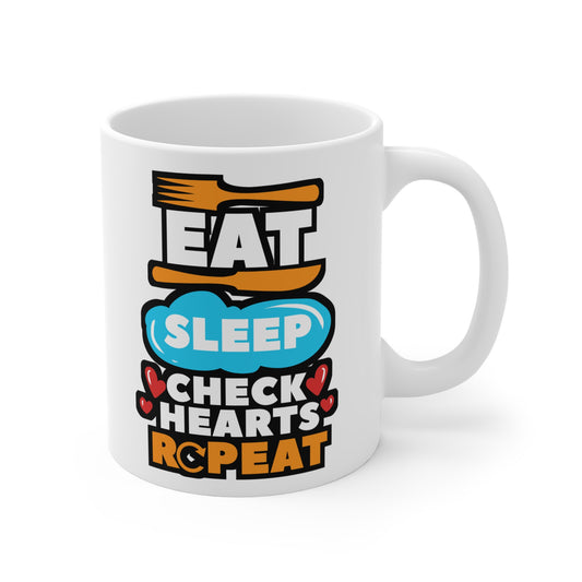 Eat Sleep Check Hearts Repeat Cardiac Nurse - Cardiac nurse Mug for Coffee 11oz. Cardiac nurse Cup, White ceramic, Cath-lab Mug - Cardiac nurse Gift