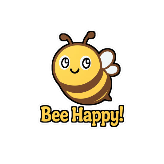 Bee Sticker – Cute Cartoon Smiling Bee Decals, Yellow Stripes Insect Design for Laptop, Water Bottle, Waterproof Vinyl