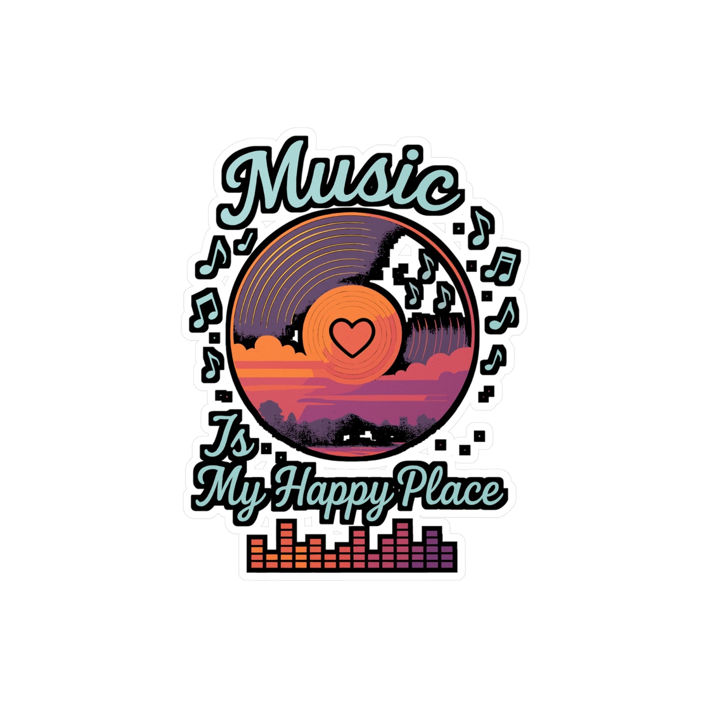 Music Sticker "Music Is My Happy Place" Decals for Laptop, Water Bottle, Singer Gift, Waterproof Vinyl, Microphone & Singing Lovers