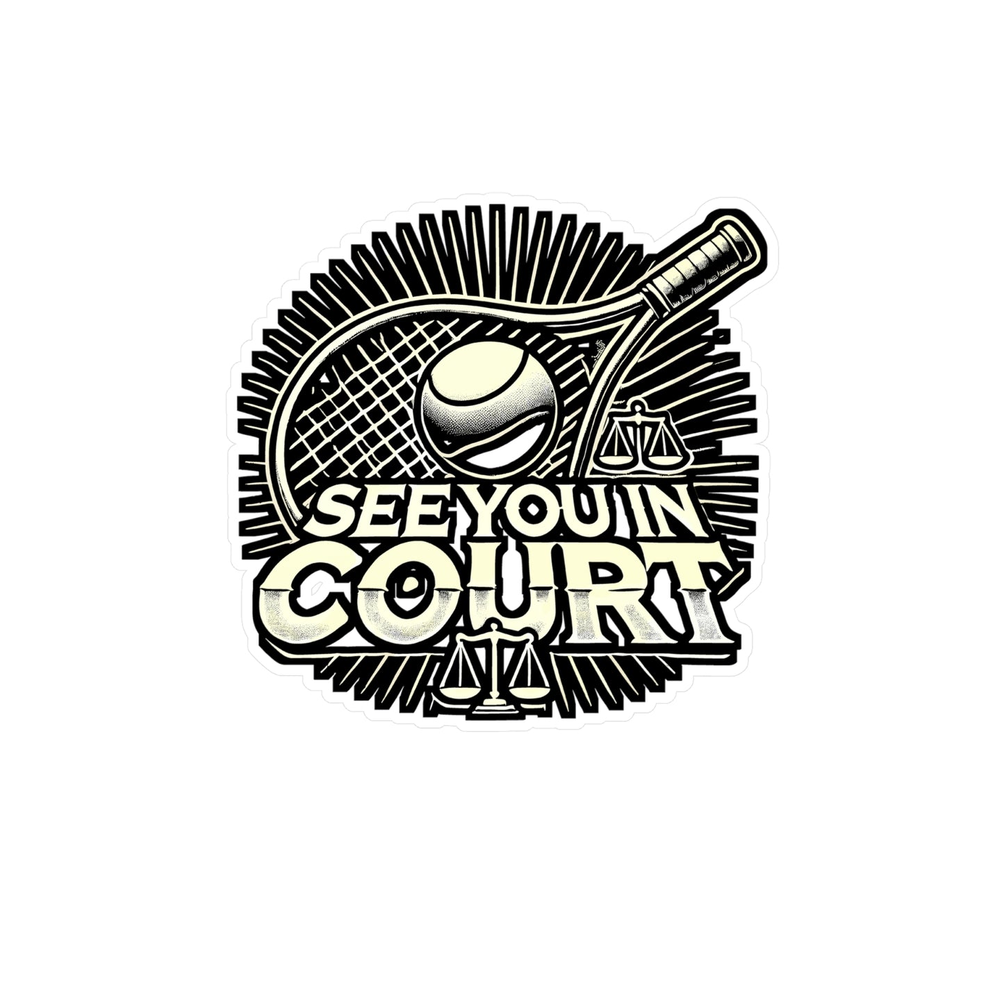 See You In Court – Tennis Vinyl Sticker for Car, Laptop, or Water Bottle | Lawyer Gift, Court Decal