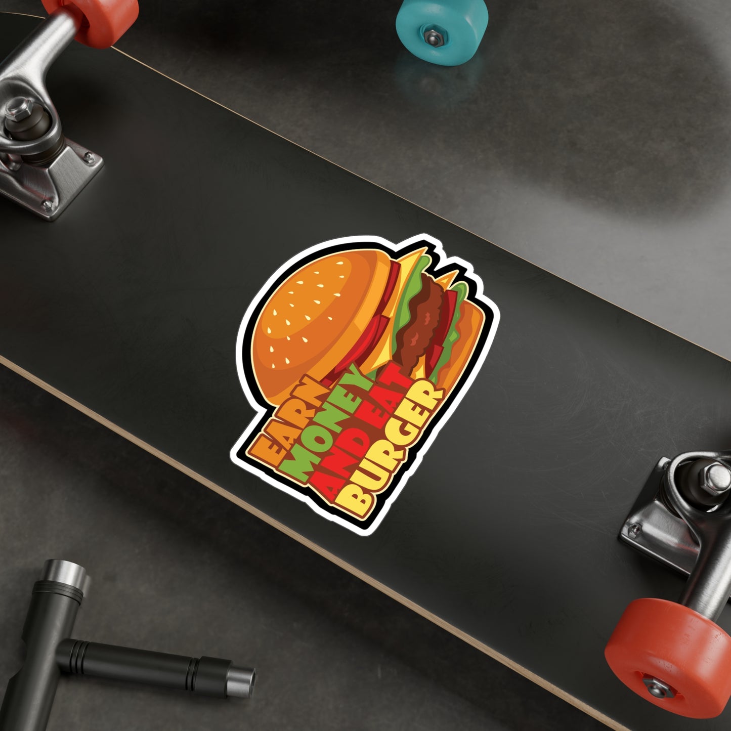 Earn Money And Eat Burger - Fastfood Sticker for Laptop Sticker. Water Bottle Sticker, Vinyl Fast food Decal - Fastfood Gift