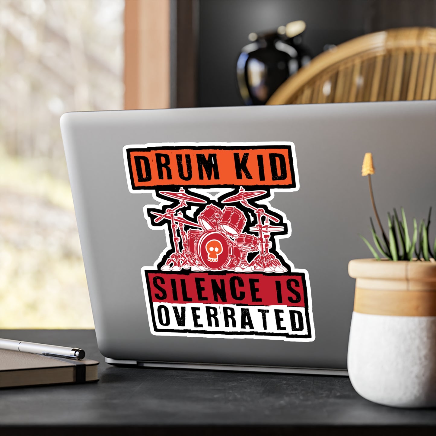 Drum Kid Silence is Overrated - Drums Sticker for Laptop Sticker. Water Bottle Sticker, Vinyl Drummer Decal - Drums Gift