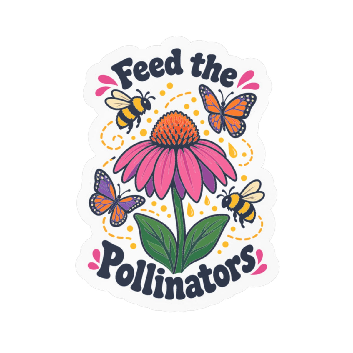 Plants Sticker - Feed The Pollinators Dandelion Design, Nature-Inspired Decals for Laptop and Water Bottle, Friendship Gift