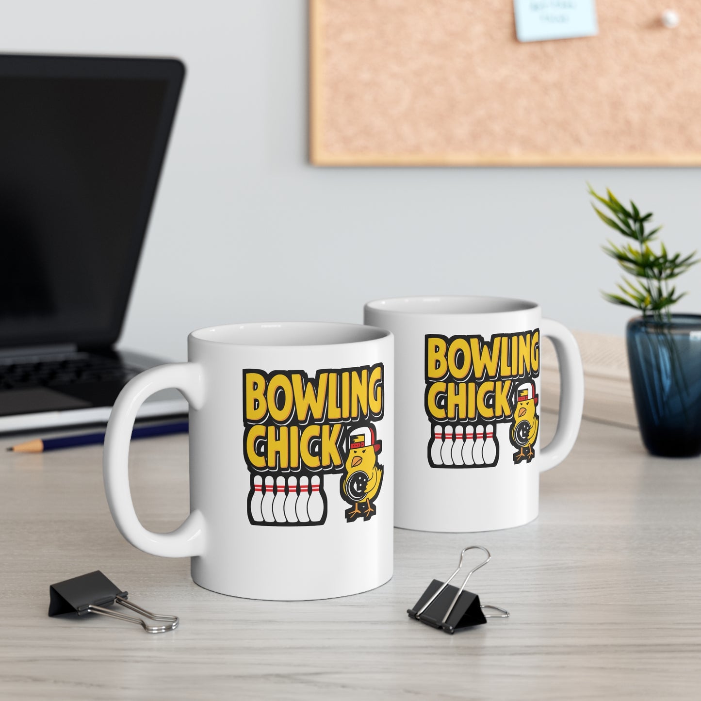 Bowling Chick - Bowling Mug for Coffee 11oz. Bowling Cup, White ceramic, Ten-pin Mug, Spare Tea Cup - Bowling Gift