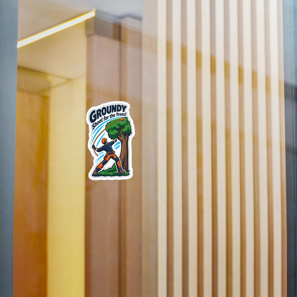 Tree Sticker – Groundy Shoot for the Trees! Funny Tree Worker and Branch Manager Decals for Laptop or Water Bottle