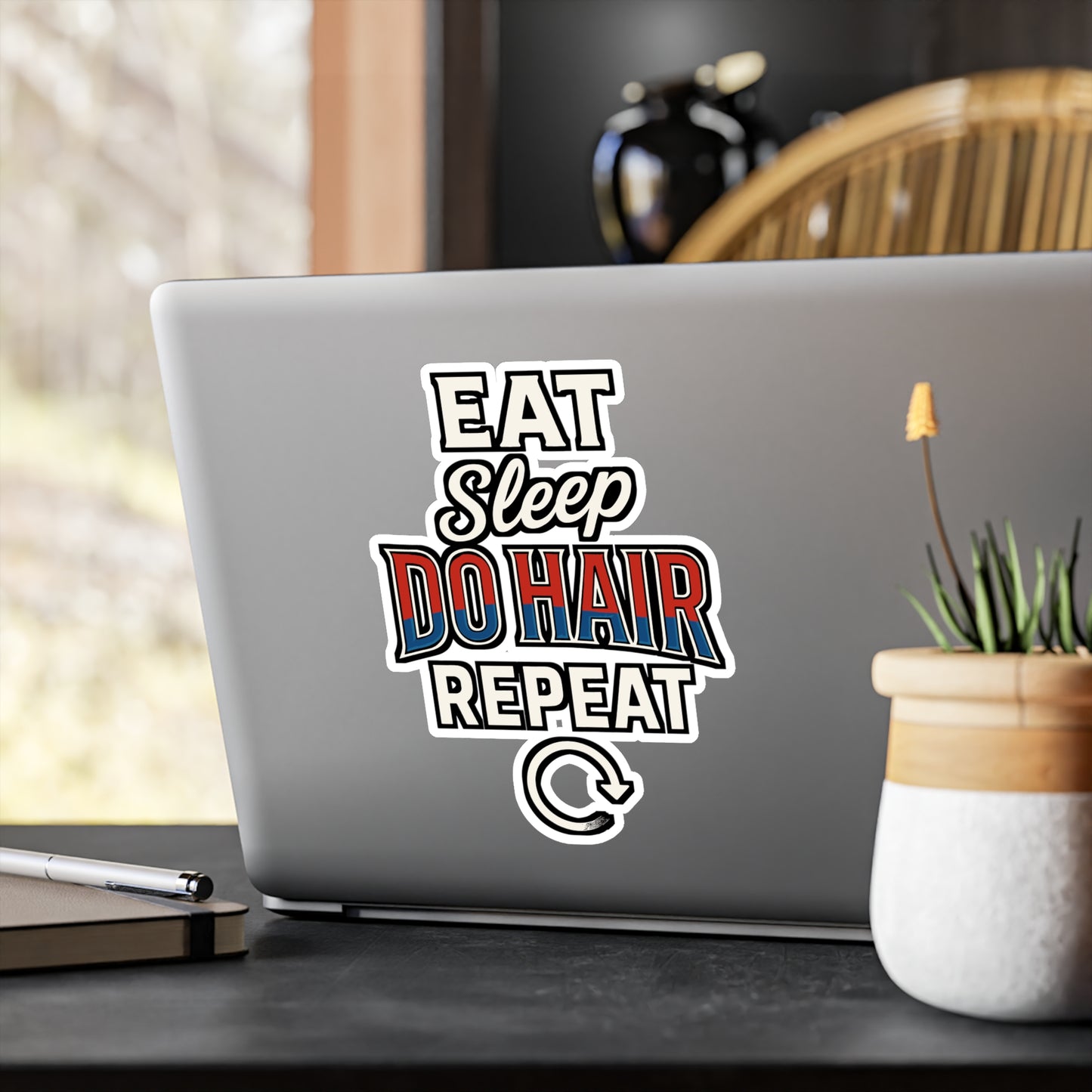 Eat Sleep Do Hair Repeat – Barber Sticker for Laptop, Water Bottle & Hair Stylist Gifts