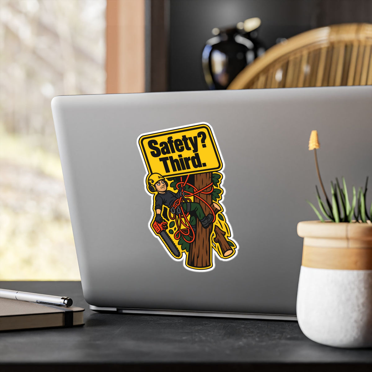 Tree Sticker - Safety Third Funny Tree Worker and Branch Manager Design, Decals for Laptop or Water Bottle