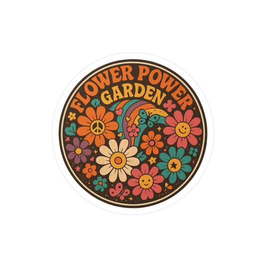Retro Sticker "Flower Power Garden" – Psychedelic Groovy Vintage Decals for Laptop, Water Bottle, Waterproof Vinyl, Fun Hippie Design