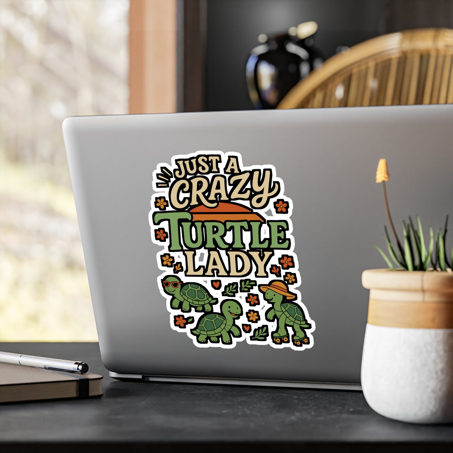 Crazy Turtle Lady – Turtle Sticker for Car Window, Laptop & Water Bottle | Vinyl Tortoise Decal, Sulcata Turtle Gift, Animal Lover Present