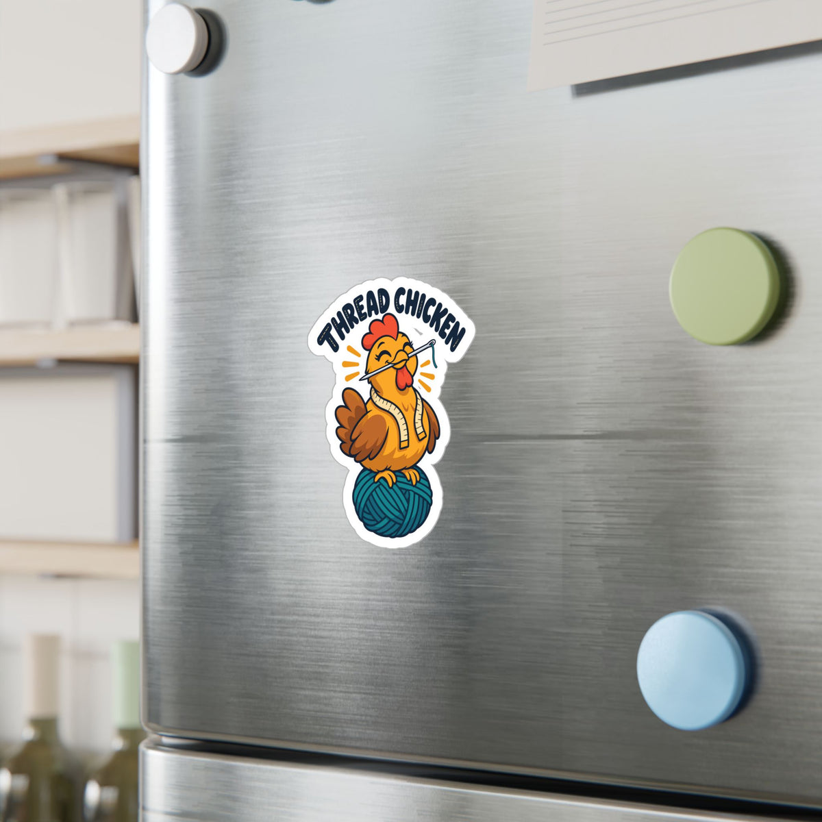 Cartoon Sticker – Thread Chicken Design with a Giggling Chicken, Fun Decals for Laptop and Water Bottle