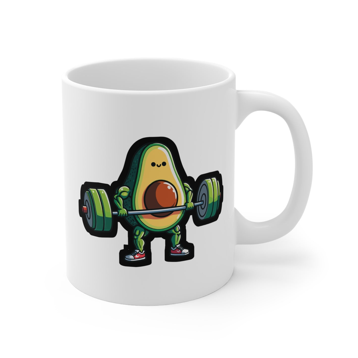 Avocado Weightlifter Bodybuilder - Bodybuilding Mug for Coffee 11oz. Bodybuilding Cup, White ceramic, Weightlifting Mug - Bodybuilding Gift