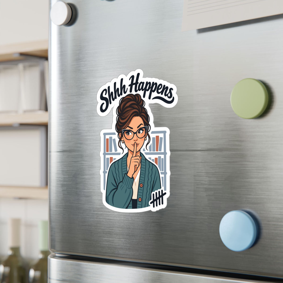 Librarian Sticker - Shhh Happens, Fabulous Unicorn with Magical Charm, Decals for Laptop and Water Bottle