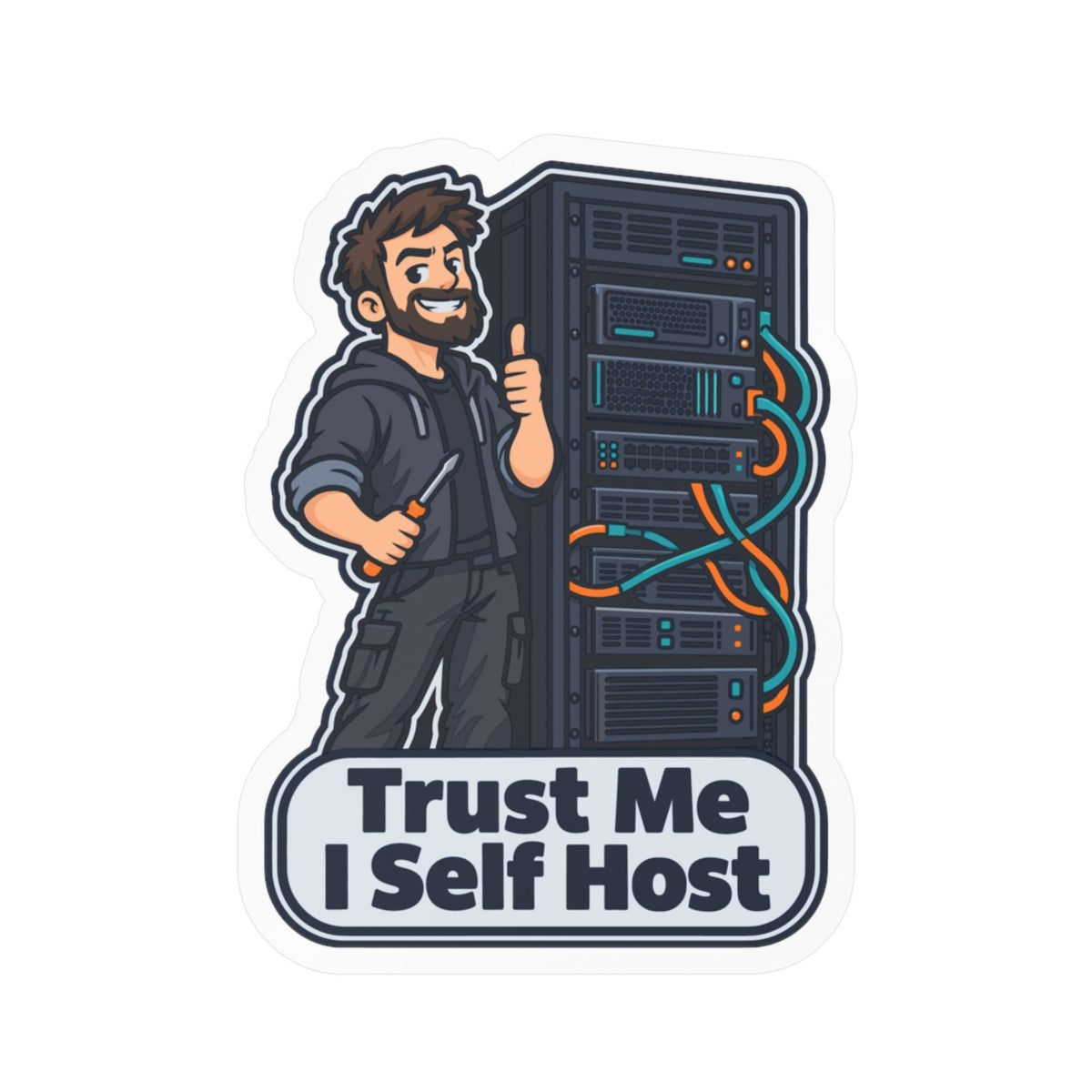 Tech Sticker – Trust Me I Self Host, Reboot Button Humor with a Bandage Twist, Decals for Laptop and Water Bottle