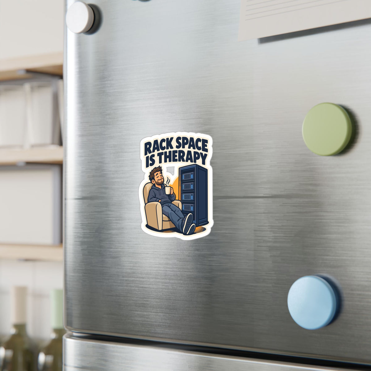 tech Sticker – Rack Space Is Therapy, Reboot Button and Bandage Humor Decals for Laptop and Water Bottle