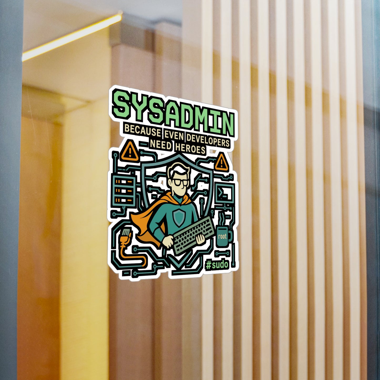 Sysadmin Sticker – "Sysadmin Because Even Developers Need Heroes" Decals for Laptop, Server Room, Waterproof Vinyl, Gift for Network Engineer, Protocol Fans