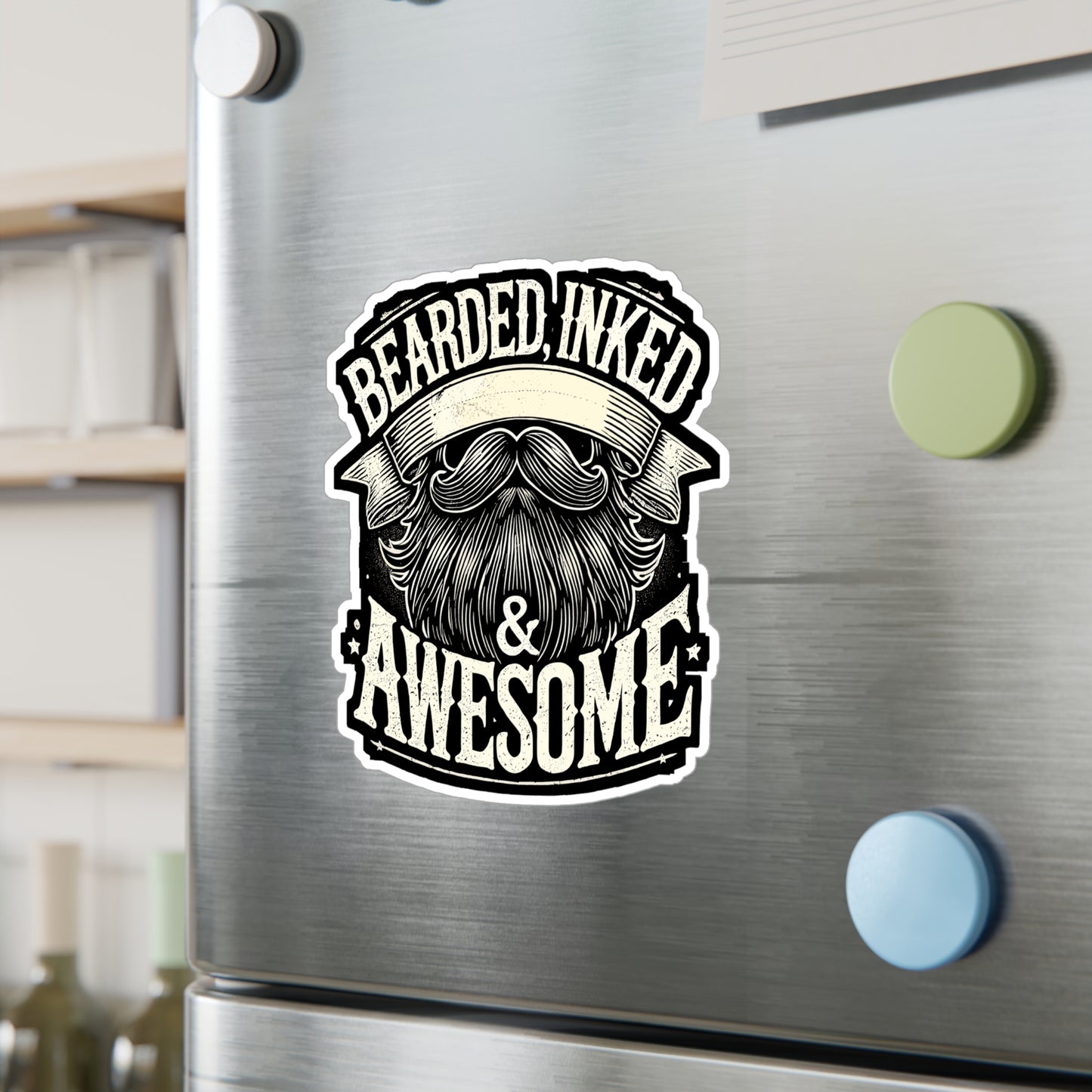 Bearded Inked & Awesome - Beard Sticker for Laptop Sticker. Water Bottle Sticker, Vinyl Tattoo Decal - Beard Gift