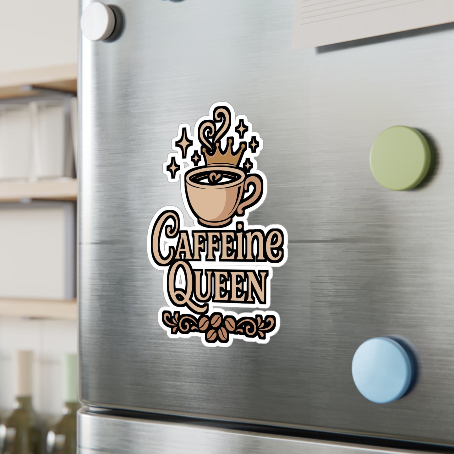 Caffeine Sticker – Caffeine Queen Decals for Coffee Lovers, Waterproof Vinyl Sticker for Laptop, Water Bottle, Morning Motivation Gift
