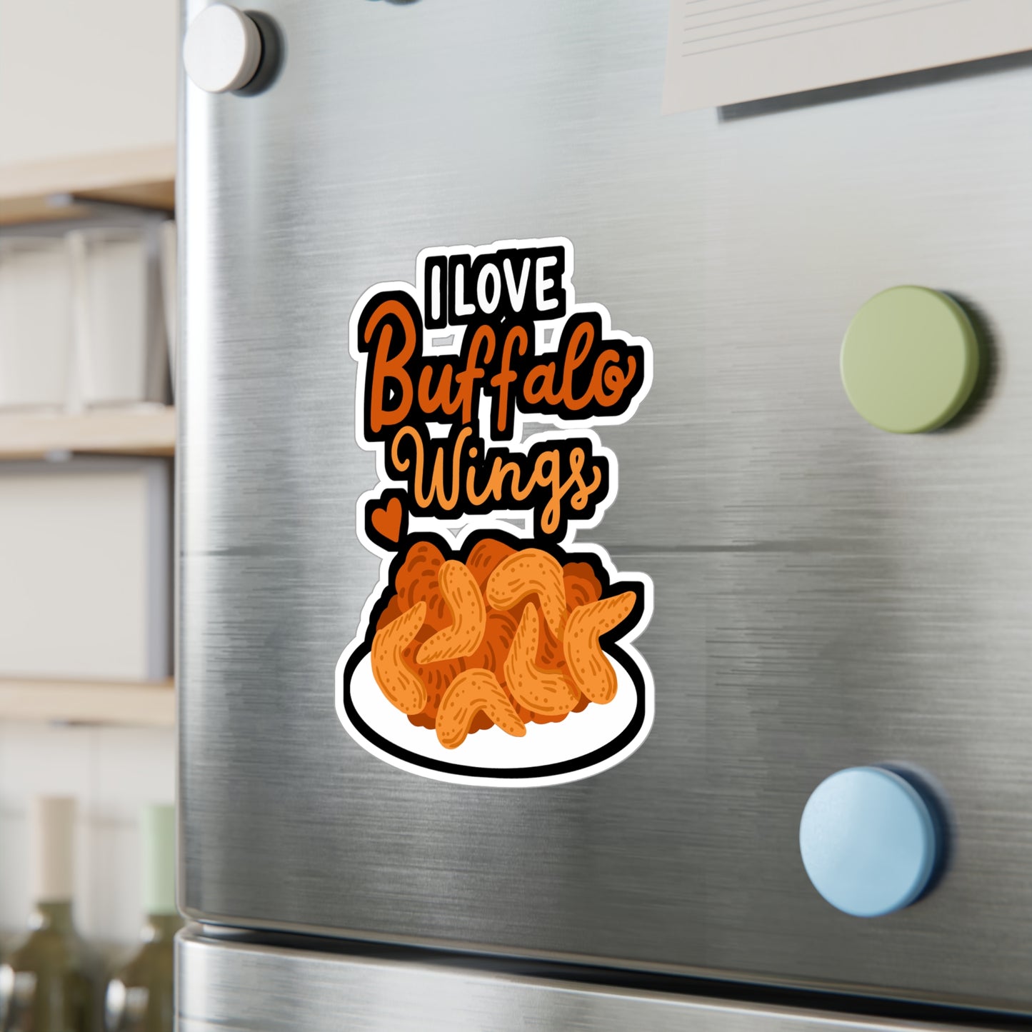 I Love Buffalo Wings - Chicken-wings Sticker for Laptop Sticker. Water Bottle Sticker, Vinyl Buffalo Decal - Chicken-wings Gift