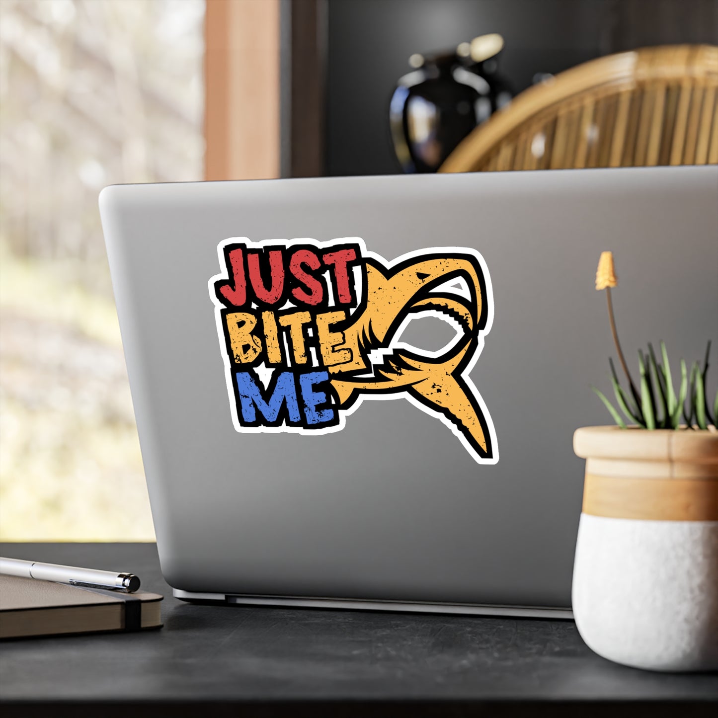 Just Bite Me - Sharks Sticker for Car Window Laptop Sticker. Water Bottle Sticker, Vinyl Marine Decal, Jaws Sticker - Sharks Gift