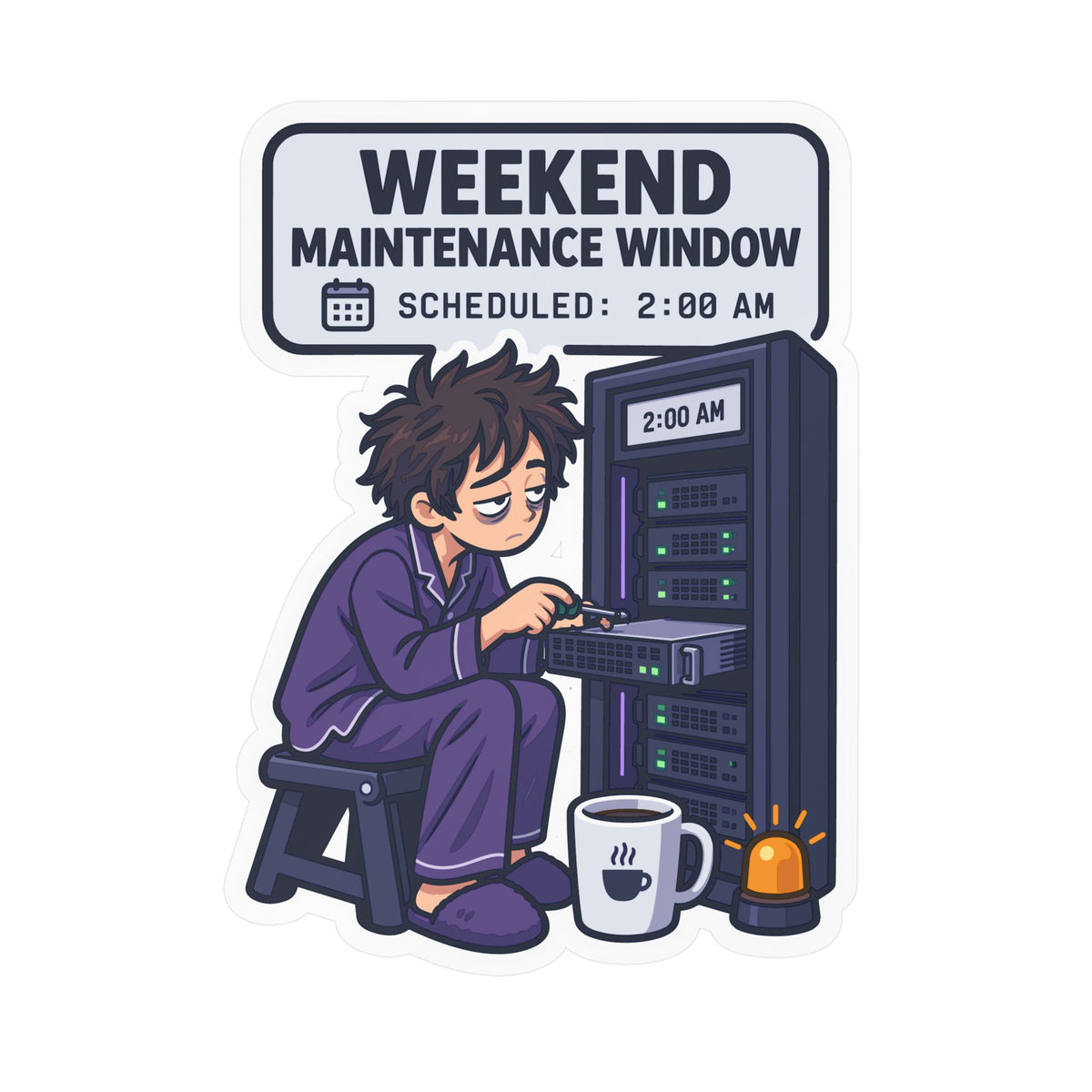 Tech Sticker - Weekend Maintenance Window with Reboot Button and Bandage Design, Decals for Laptop and Water Bottle