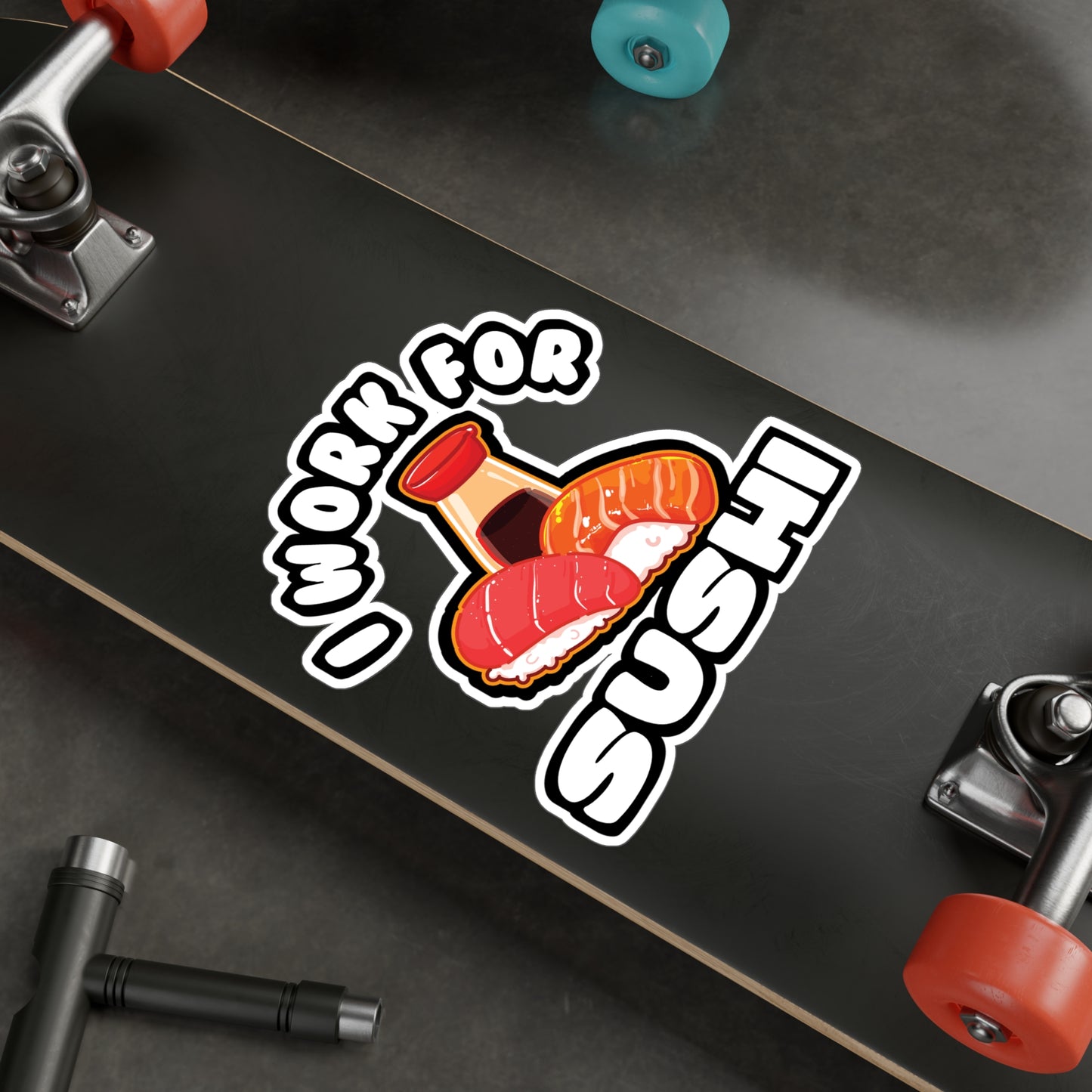 I Work For Sushi - Japan Sticker for Car Window Laptop Sticker. Water Bottle Sticker, Vinyl Japanese Decal, Gift idea Sticker - Japan Gift