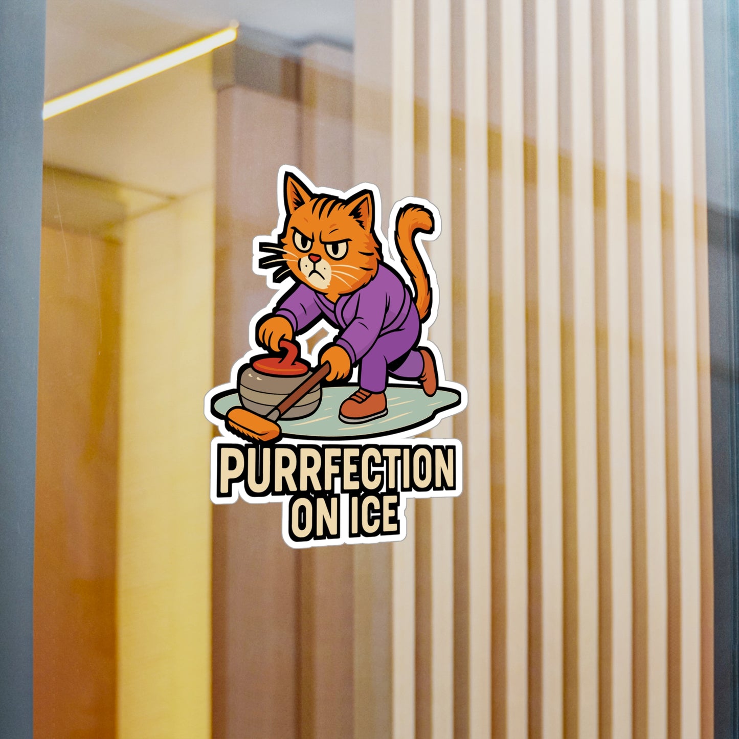 Purrfection on Ice - Curling Sticker for Laptop, Water Bottle - Fun Gift for Curling Fans and Cat Lovers