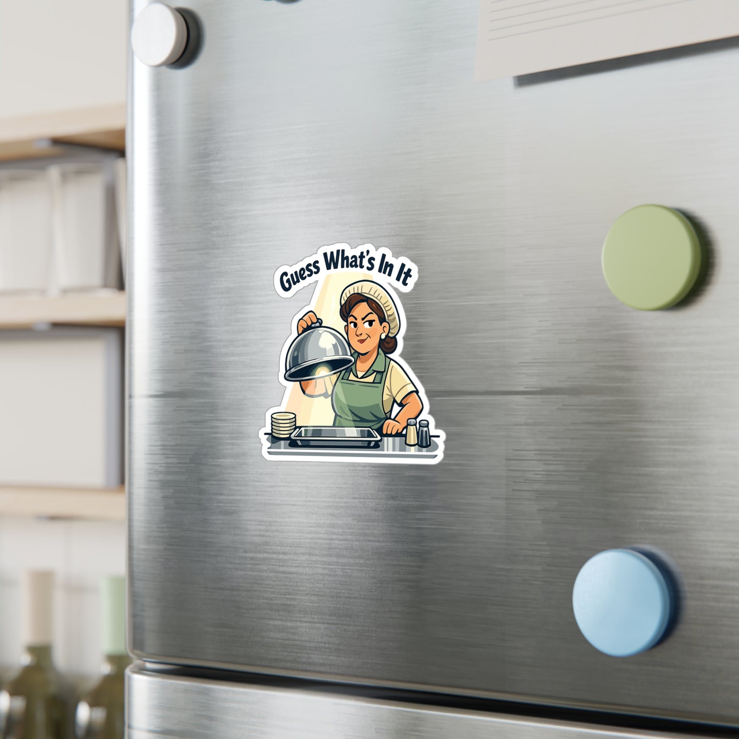 Lunch Lady Sticker Guess What’s In It Funny School Canteen Design Vinyl Waterproof Decals for Laptop Water Bottle