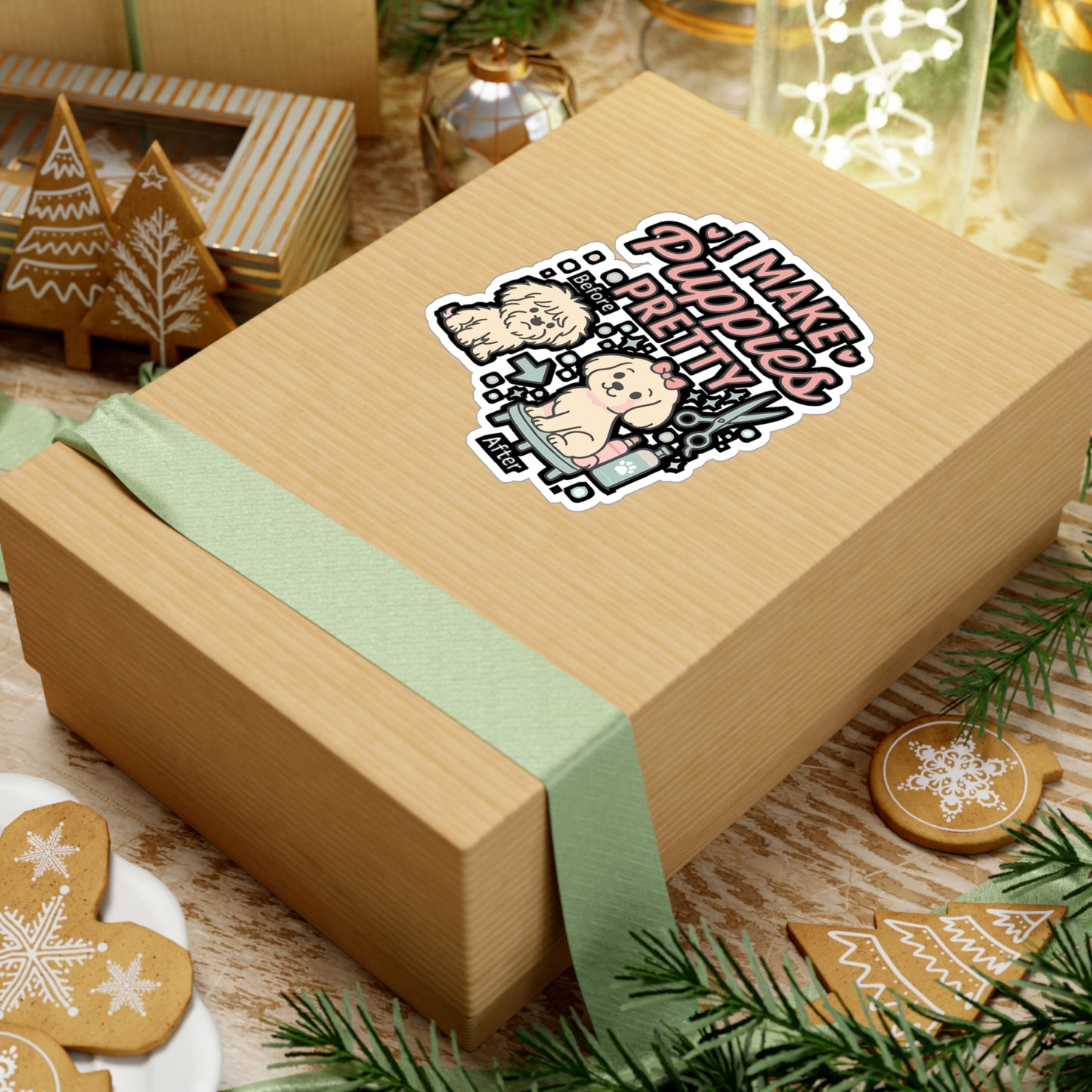 I Make Puppies Pretty - Dog Groomer Sticker for Laptop, Water Bottle - Gift for Pet Groomers & Dog Lovers