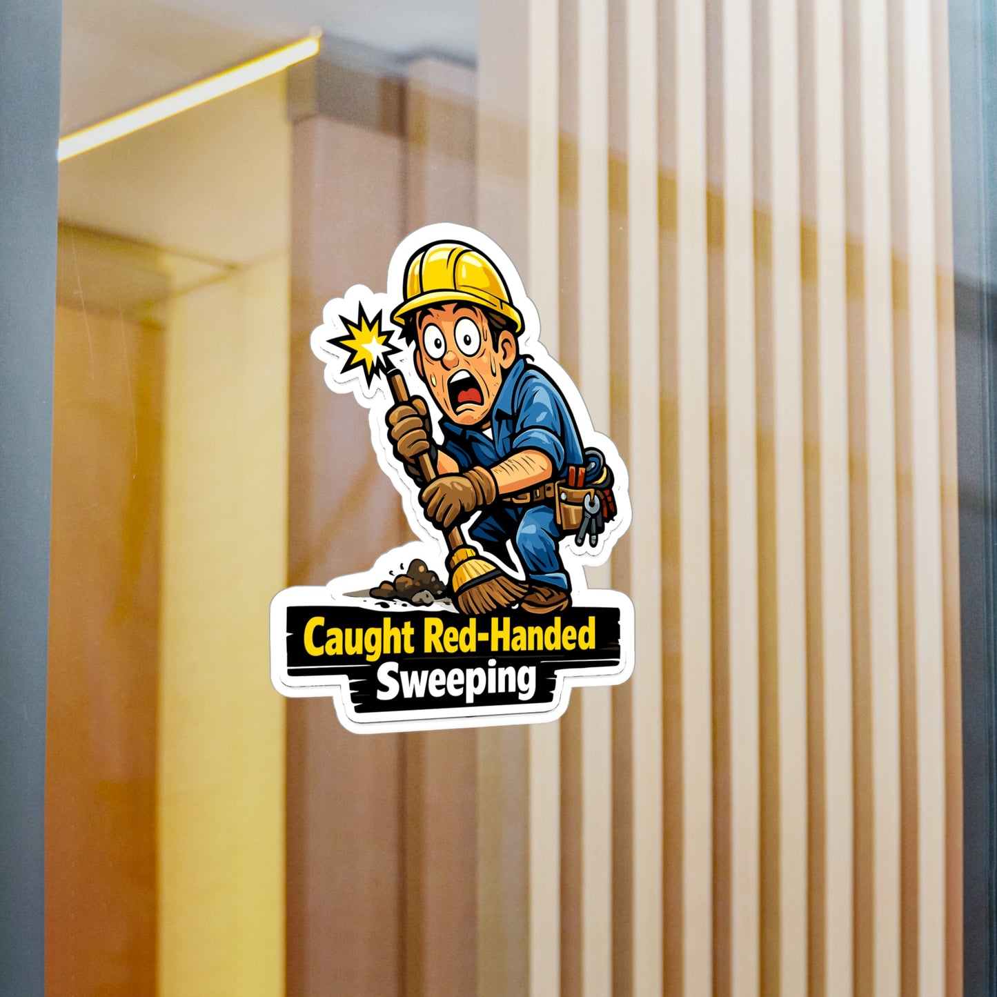 Electrician Sticker Caught Red-Handed Sweeping Funny Vinyl Waterproof sticker decals for Laptop, Water Bottle Cable Wire Stripper