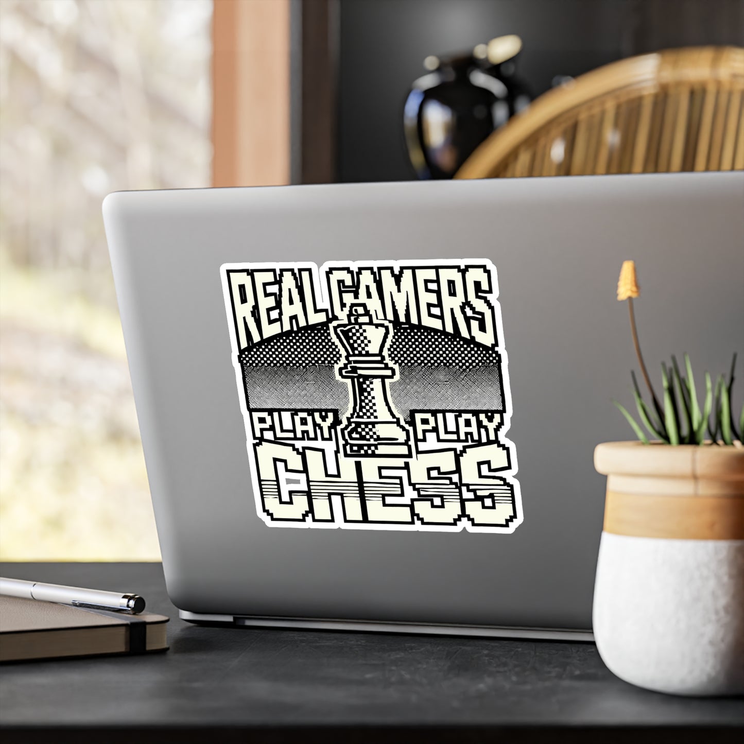 Real Gamers Play Chess – Vinyl Gaming Decal for Car, Laptop & Water Bottle | Chess Gift, Chess Moves Sticker
